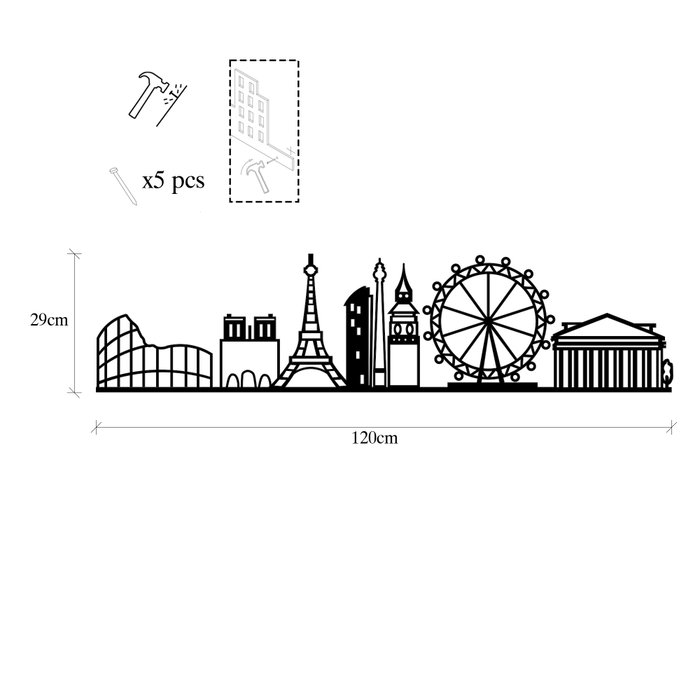 Wallity European Cities Skyline Escultura de pared en Negro Wallity European Cities Skyline Escultura de pared en Negro
